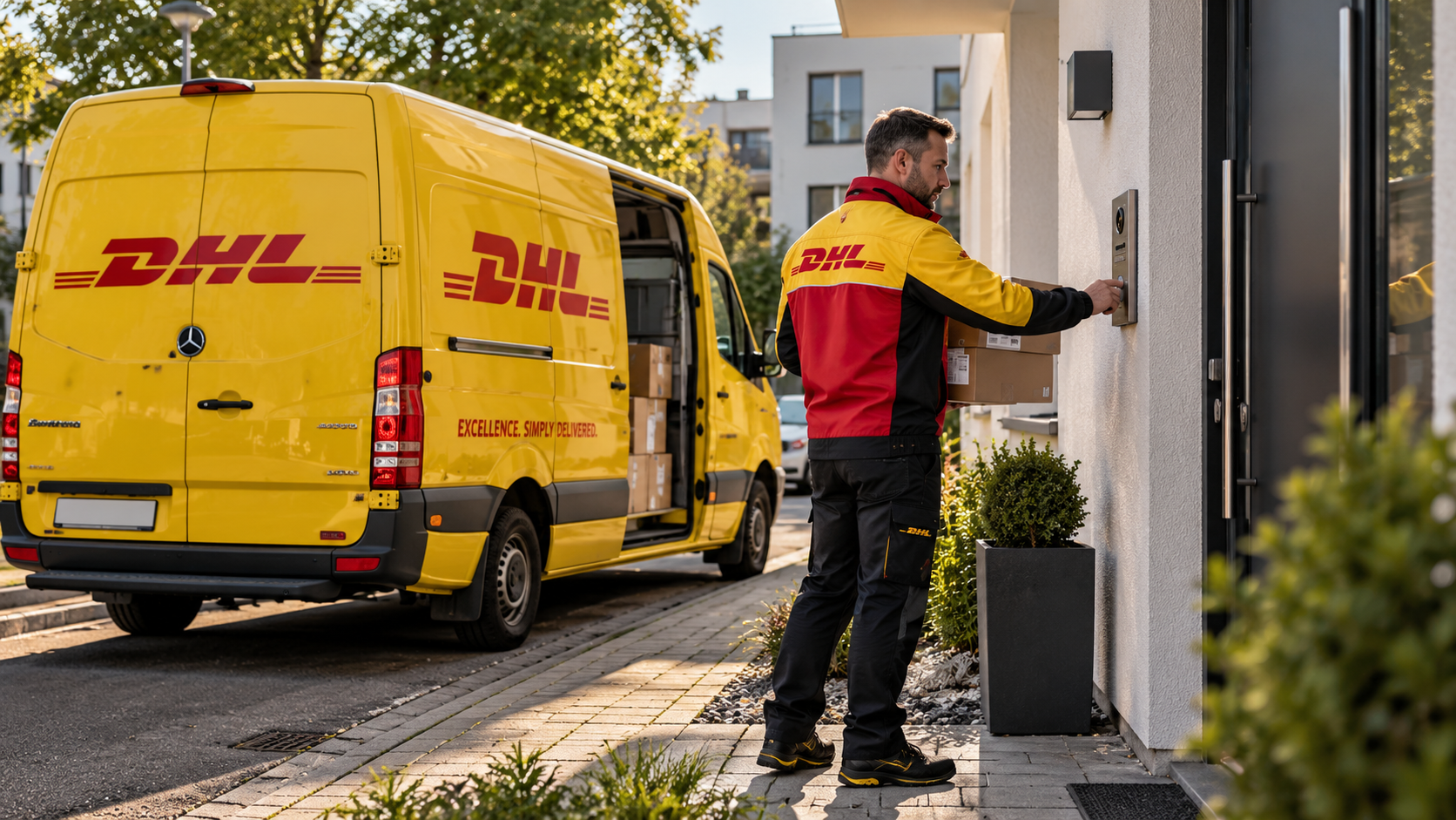 dhl zustellung an modernem hauseingang